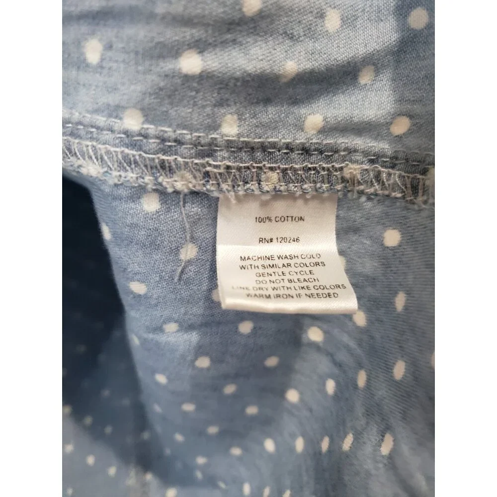 Wallflower Womens XL Blouse Pearl Snap Front Denim Chambray Polka Dot Western - Picture 6 of 6